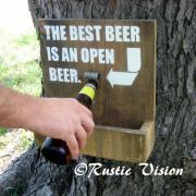 Wood Sign with Beer Bottle Opener and Cap Catch